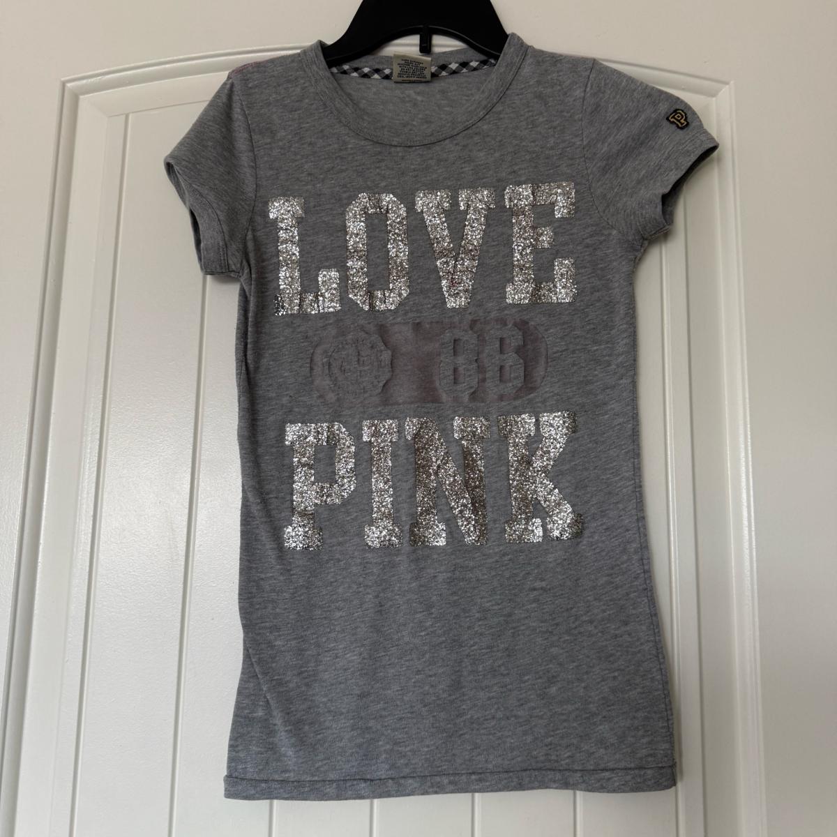 Y2K PINK Victorias Secret LOVE 86 Glitter Baby Tee XS