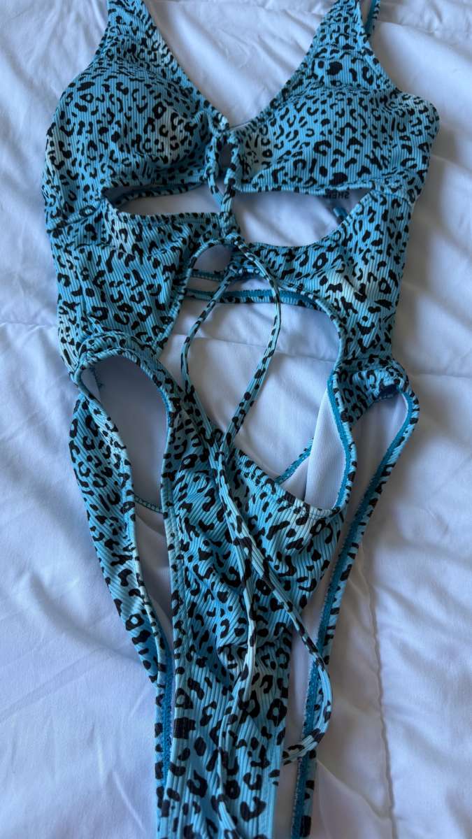 Turquoise Leopard CutOut OnePiece Swimsuit w Padded Bra  Lac