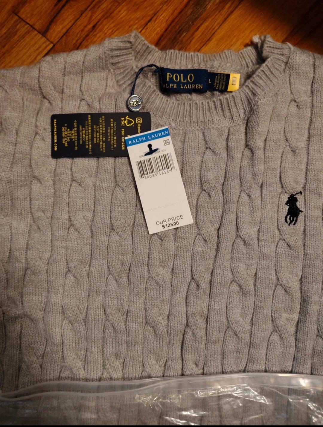 Polo Ralph Lauren Cable Knit Sweater Gray Size L