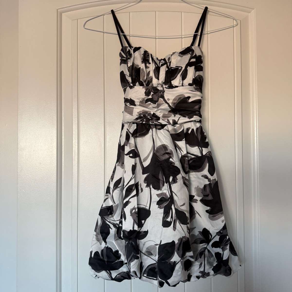 Black  Ivory Floral Padded Cocktail Dress with Bow Back  For