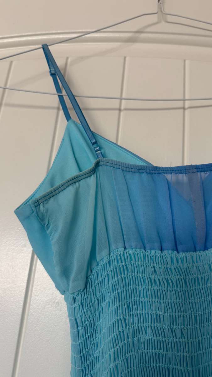 Blue Ombr Chiffon Sundress with Smocked Waist Adjustable Str