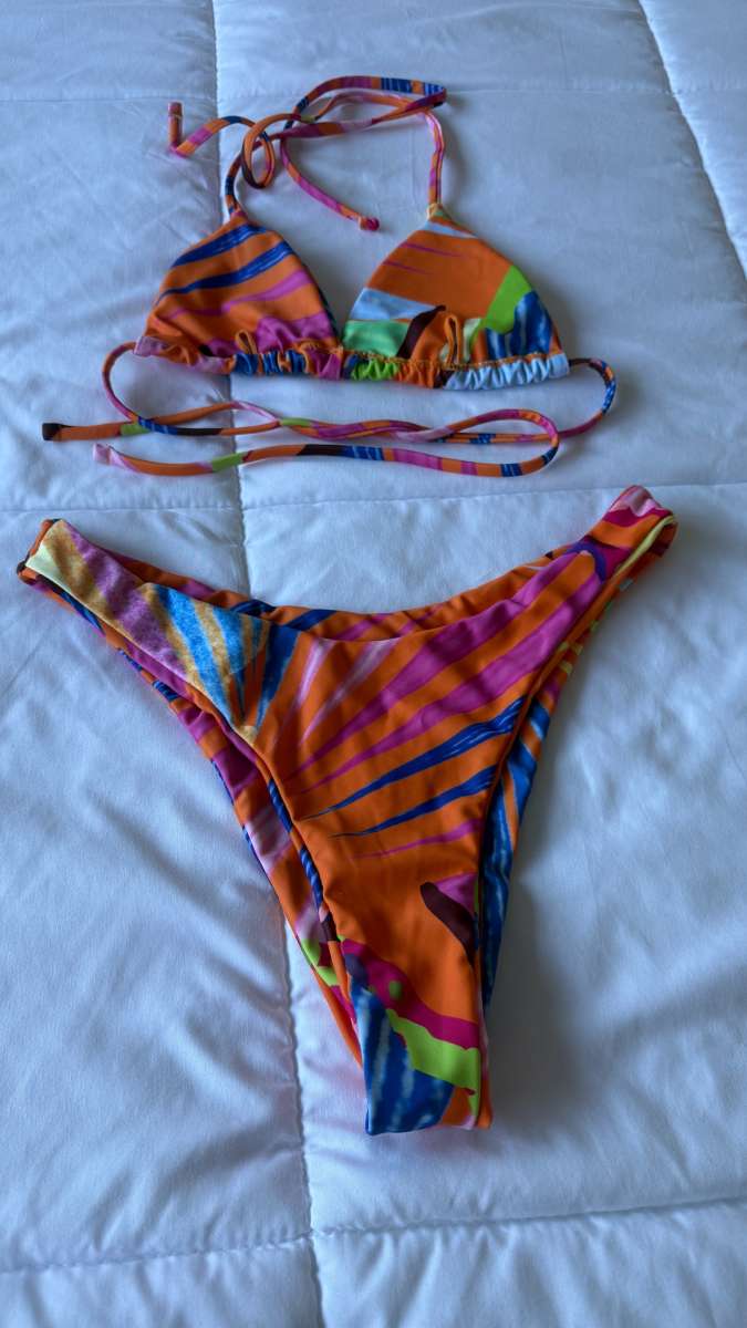 Vibrant Abstract Multicolor Triangle Bikini Set  Padded Top