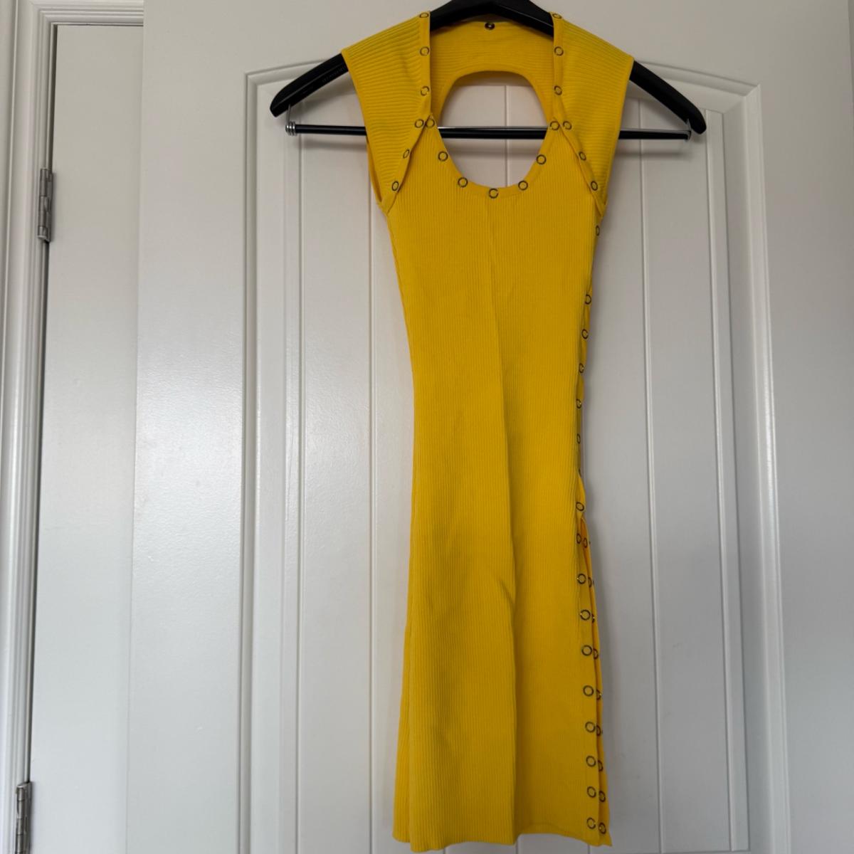 Mustard Yellow Ribbed SnapDetail Midi Dress  Cutout Back  Wo