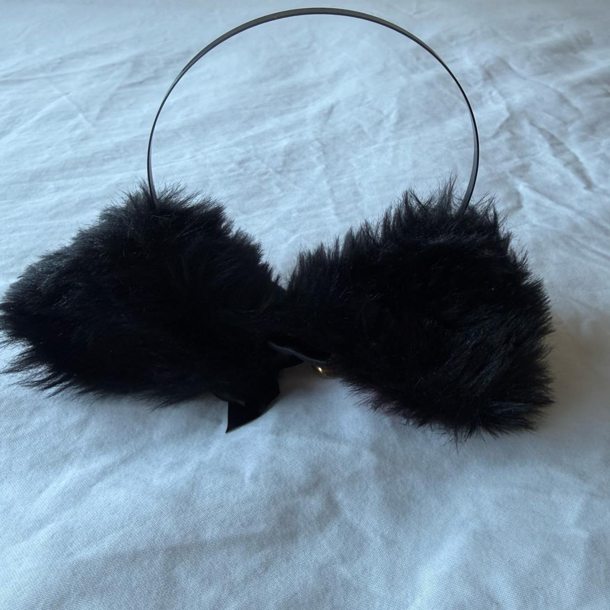 Gothic Black  Red Faux Fur Cat Ears Headband with Gold Bells