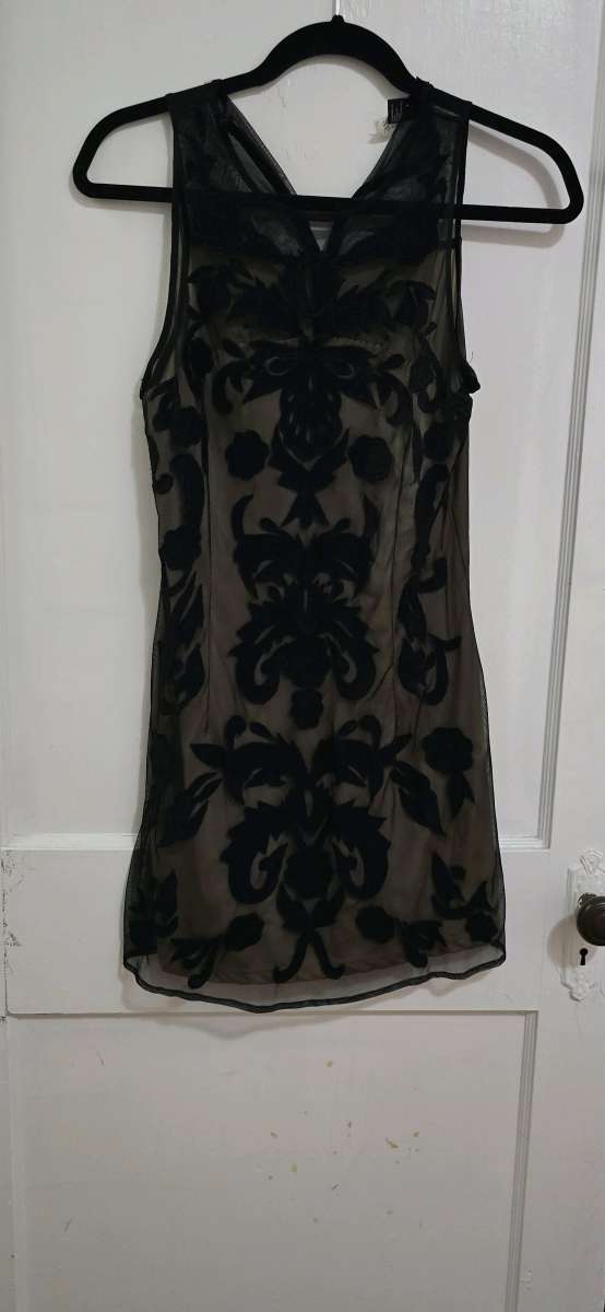 Black and Carmel brown sheer cocktail dress