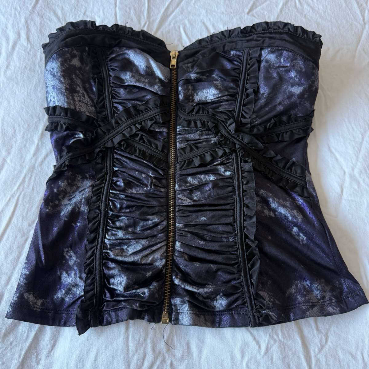 Strapless Gothic Corset Bustier Top  Padded Bra Front Zip R