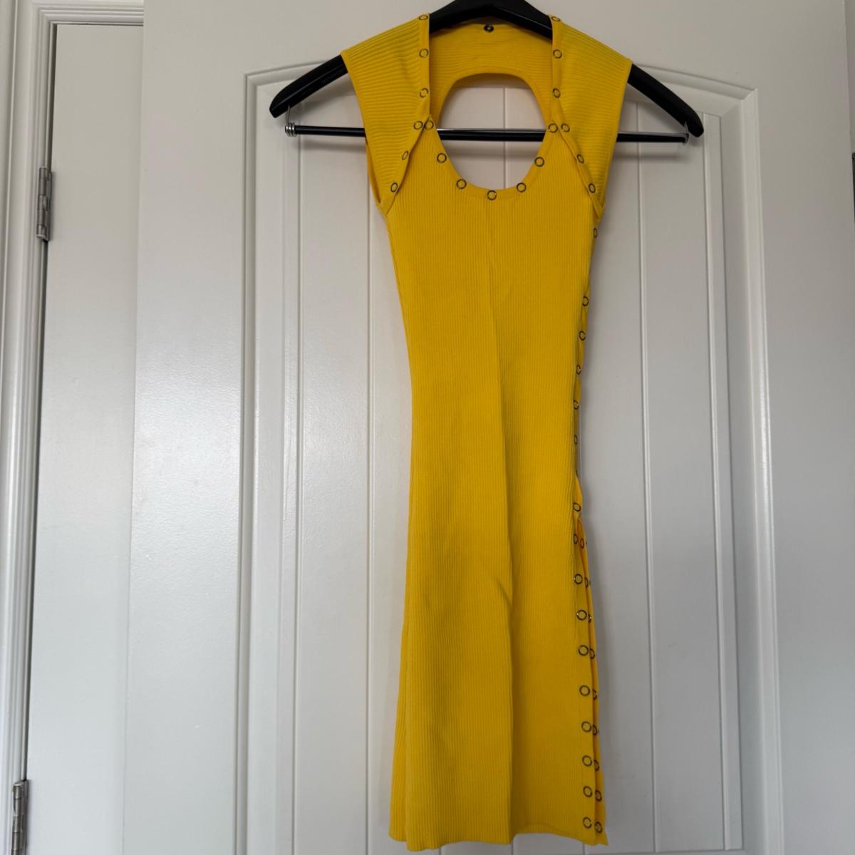 Mustard Yellow Ribbed SnapDetail Midi Dress  Cutout Back  Wo