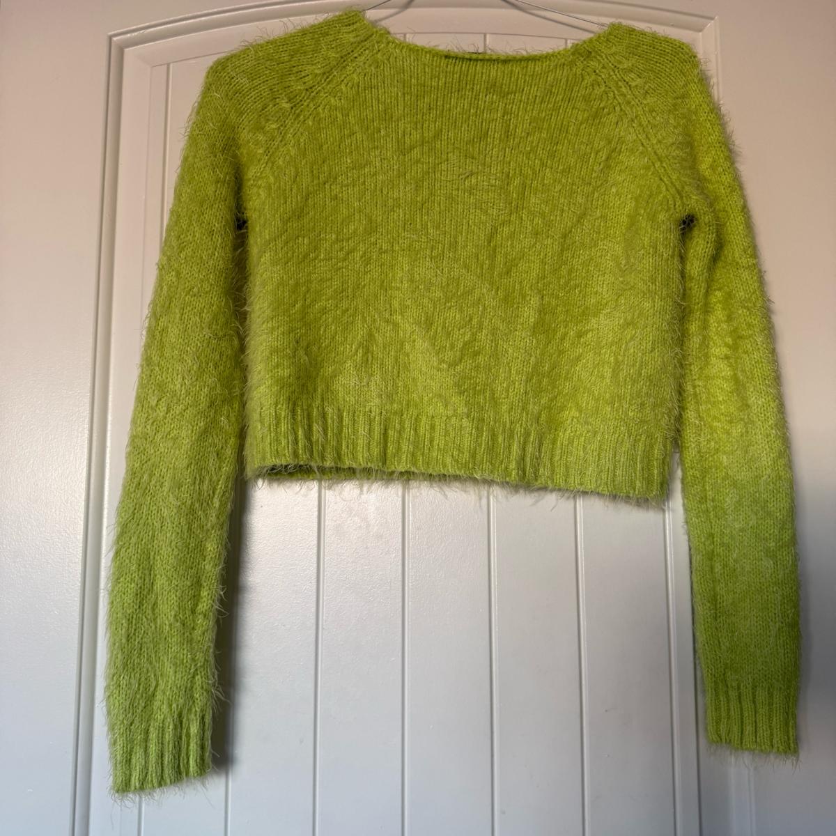 Bratz Inspired Lime Green Fuzzy Cropped Sweater  Y2K Mohair