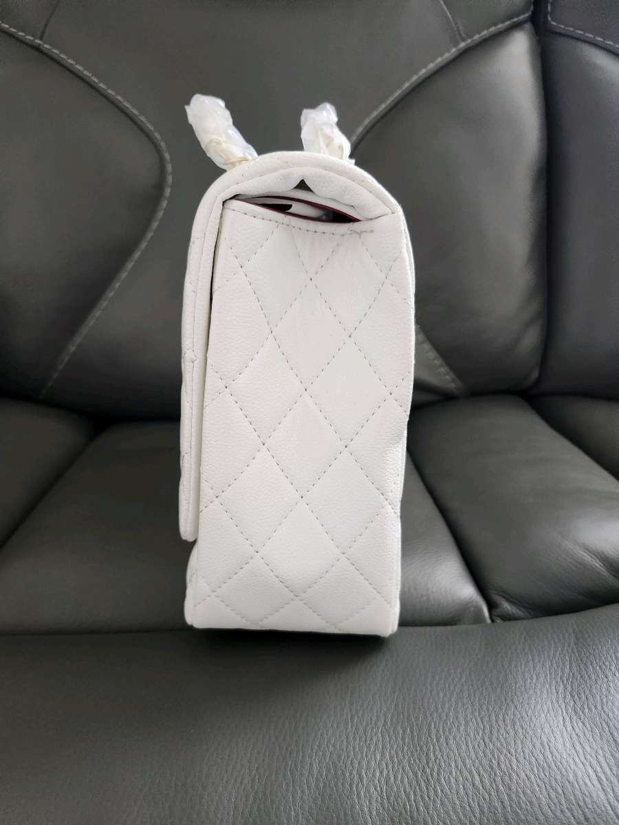 Elegant White Quilted Top Handle Bag  Gold Hardware  New