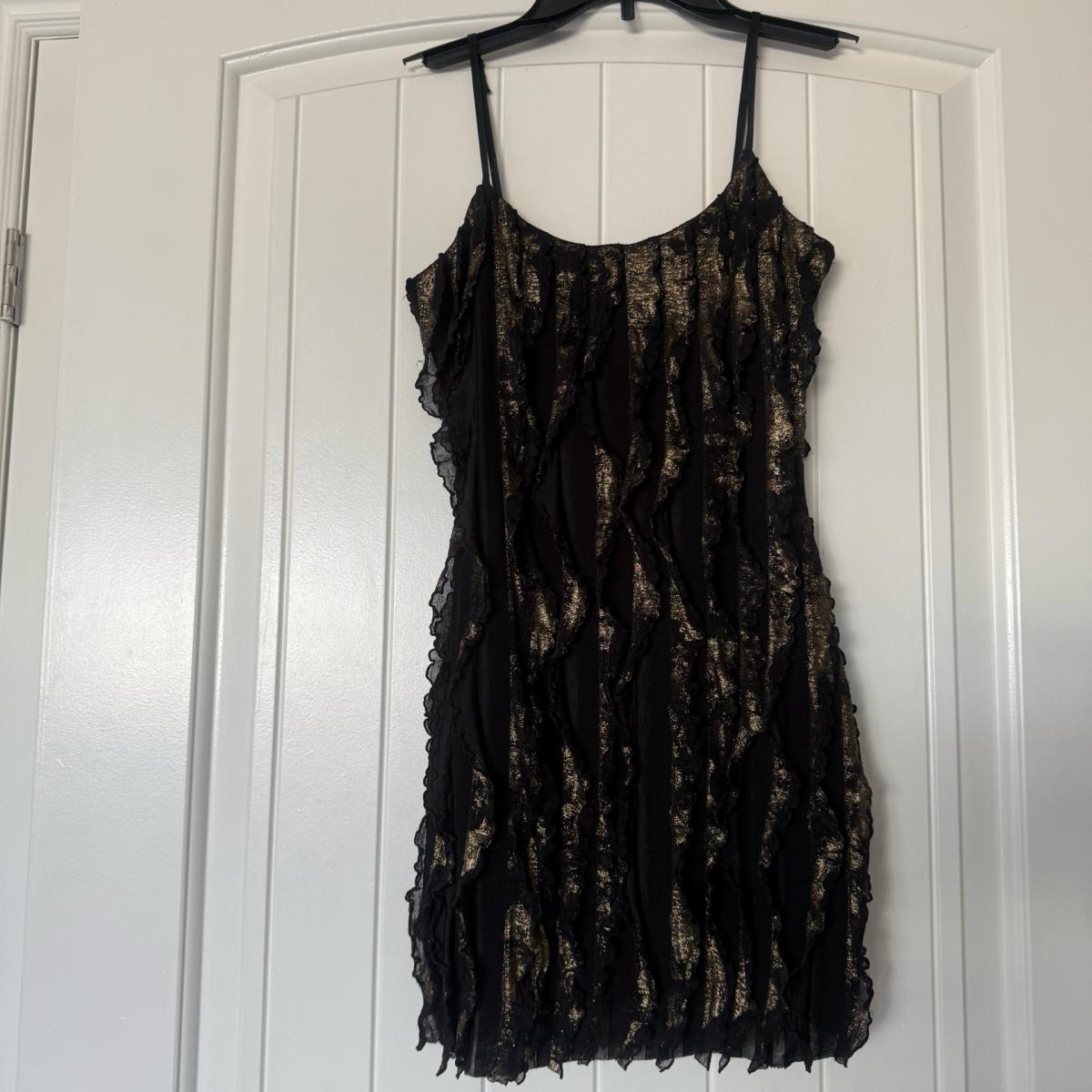 FOREVER 21 Twenty One Black  Gold Ruffled Mini Dress  Sheer