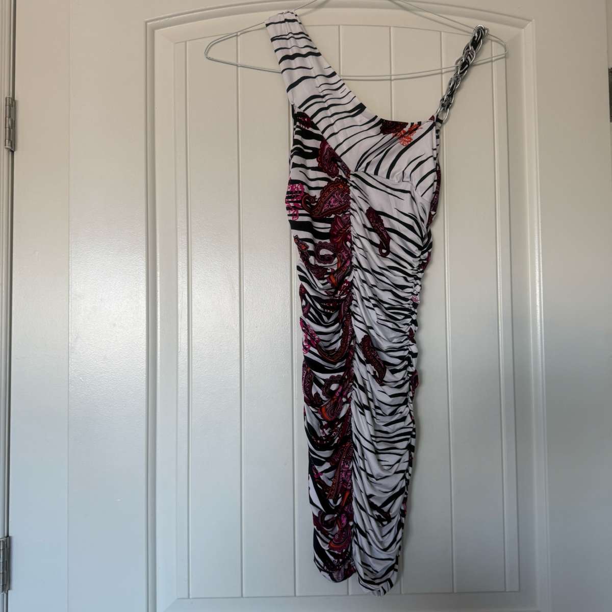 Brand New OneShoulder Ruched Bodycon Dress with Chain Strap