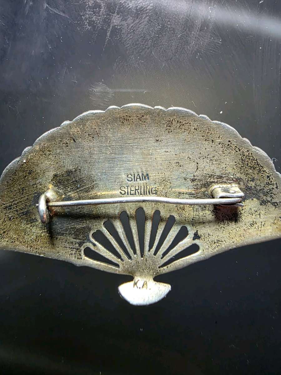 Rare Vintage Siamese Niello Fan Brooch  The Legend of Mekhal