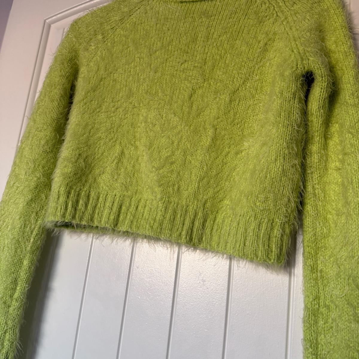 Bratz Inspired Lime Green Fuzzy Cropped Sweater  Y2K Mohair