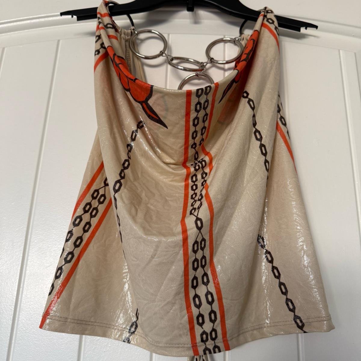 Y2K Backless ChainLink Halter Top with Oversized ORing Hardw