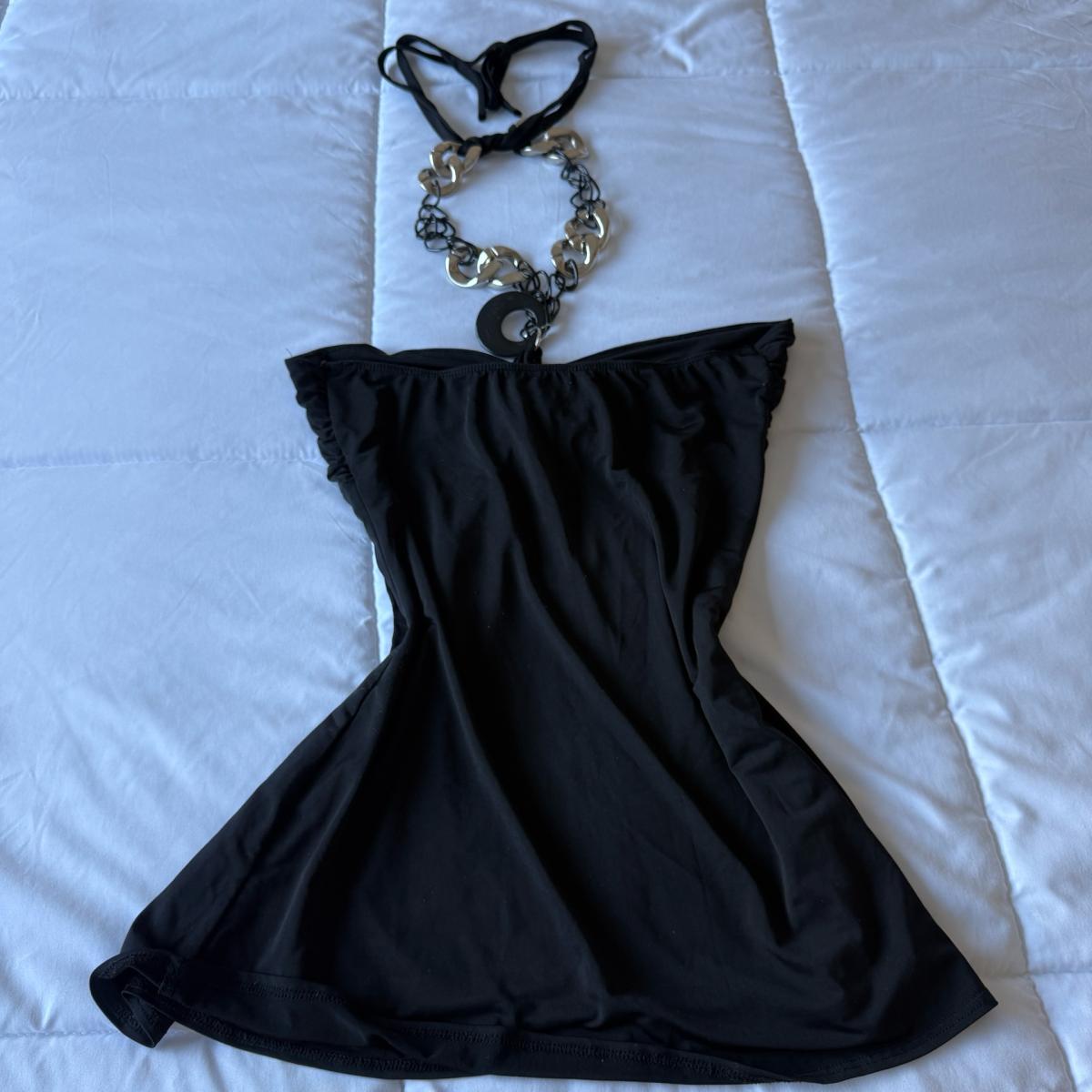 Black Chain Halter Top  Statement Metal Detail  Size Small