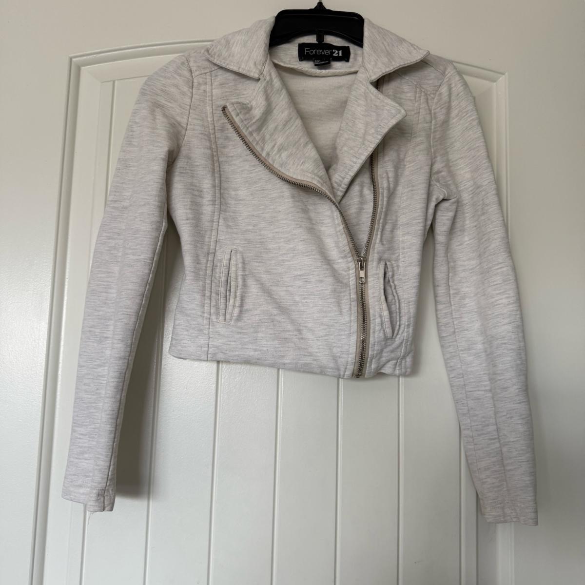 Forever 21 100 Cotton Light Heather Gray MotoStyle Zip Jacke