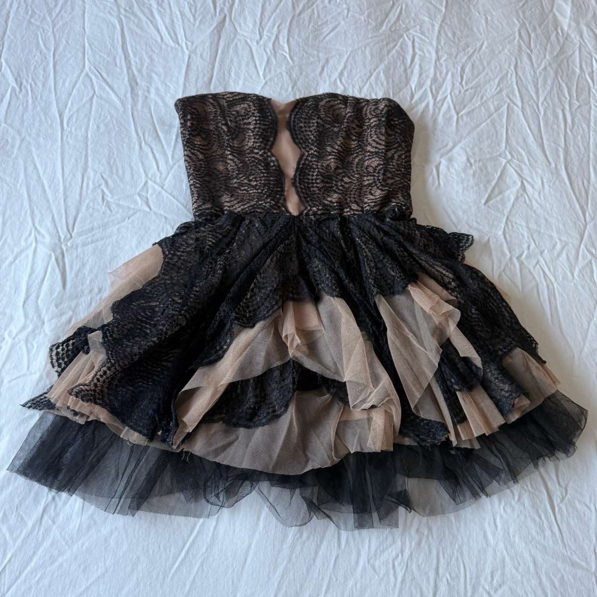 BCBGMAXAZRIA Black Lace Corset Mini Dress  Strapless Cocktai