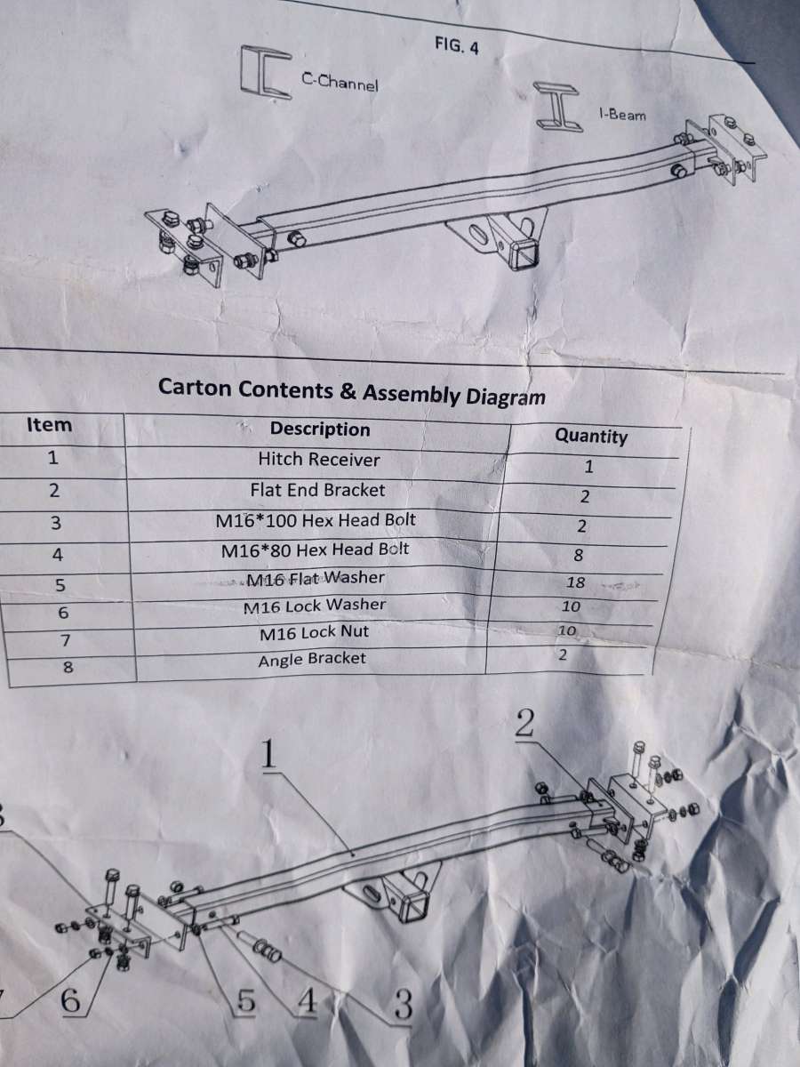 universal RV towing hitch with bolts and washers