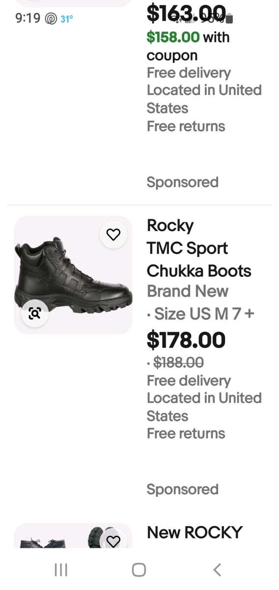 Rocky Boots Mens 7M or Womens 9M
