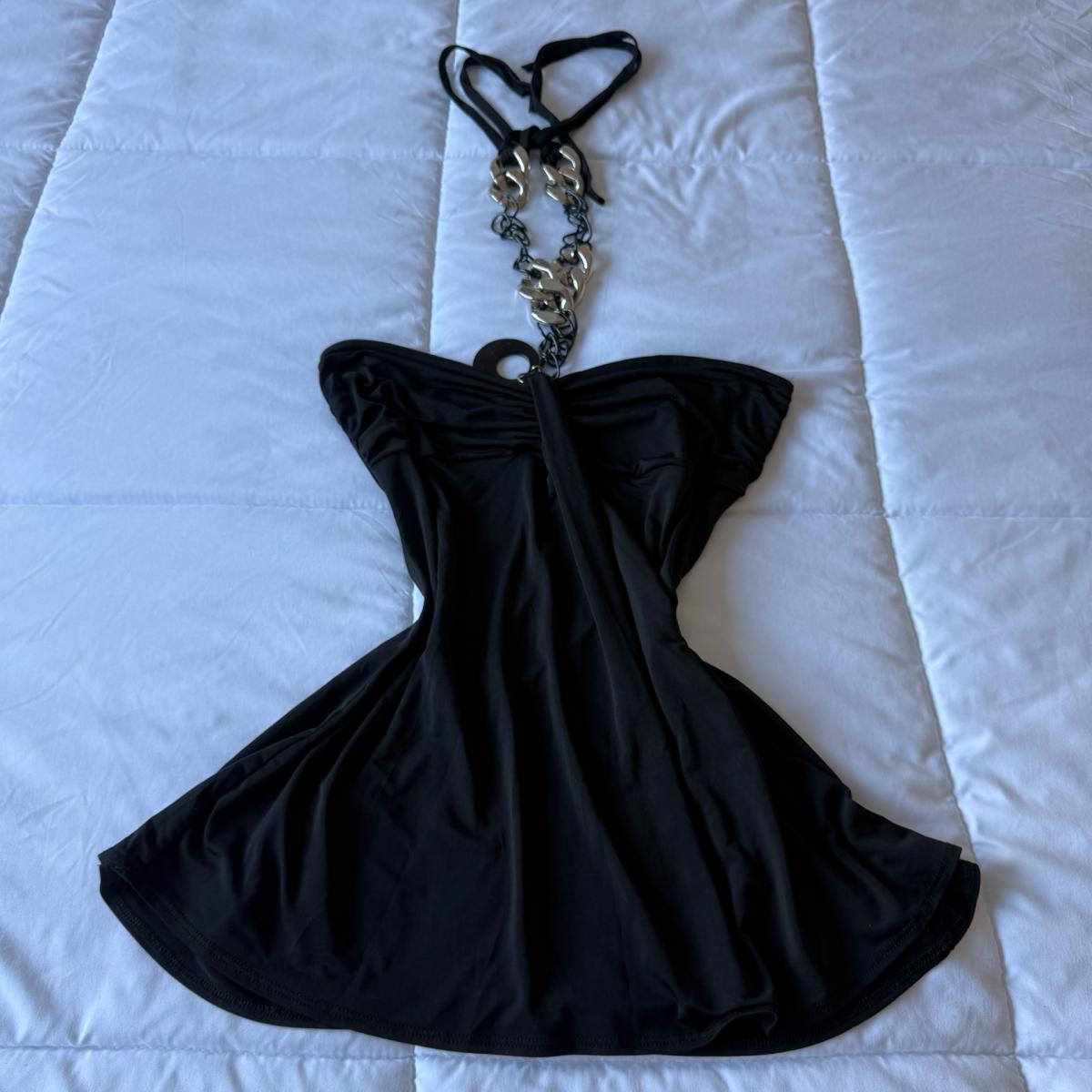 Black Chain Halter Top  Statement Metal Detail  Size Small