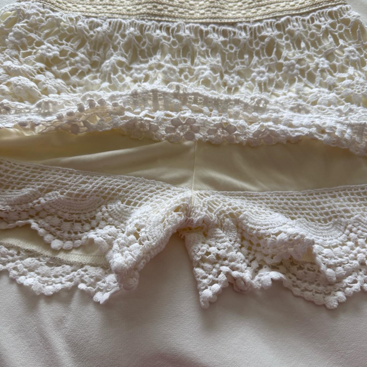 Romantic Ivory Crochet Lace Skort  Floral Boho Overlay Built