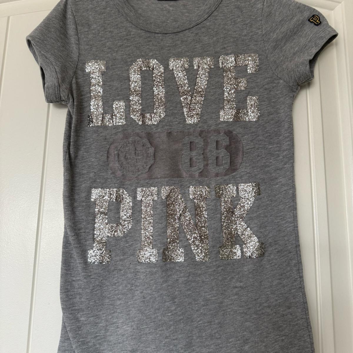 Y2K PINK Victorias Secret LOVE 86 Glitter Baby Tee XS