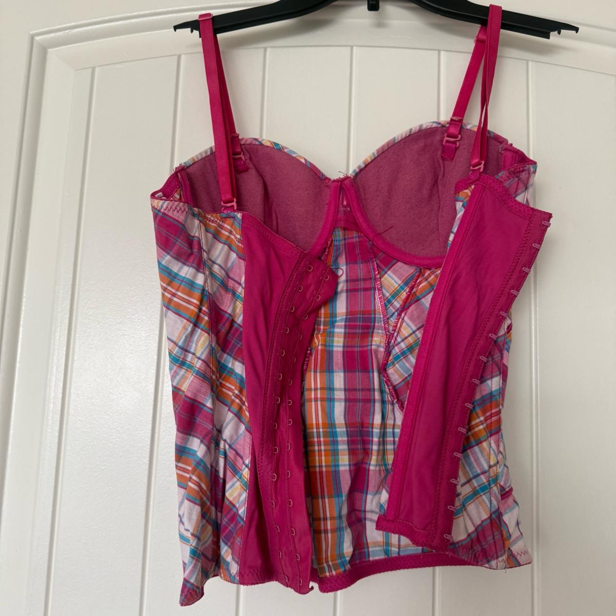 Pink Plaid Corset Bustier Top  Y2K Structured Boned Crop w B