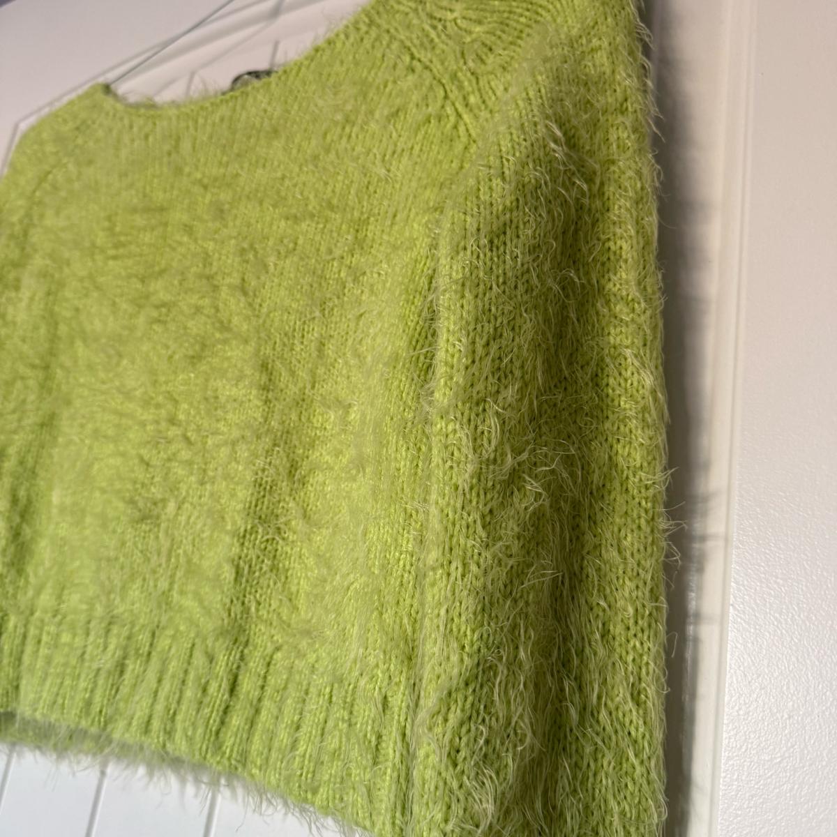Bratz Inspired Lime Green Fuzzy Cropped Sweater  Y2K Mohair
