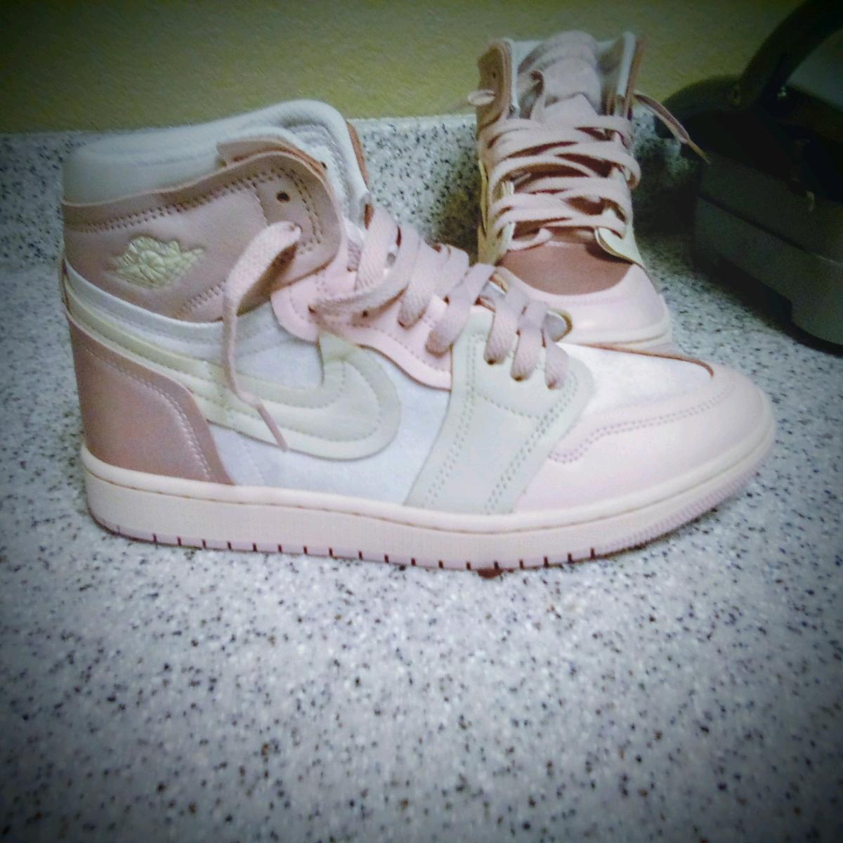 Womens Jordan 1s high pink oxford