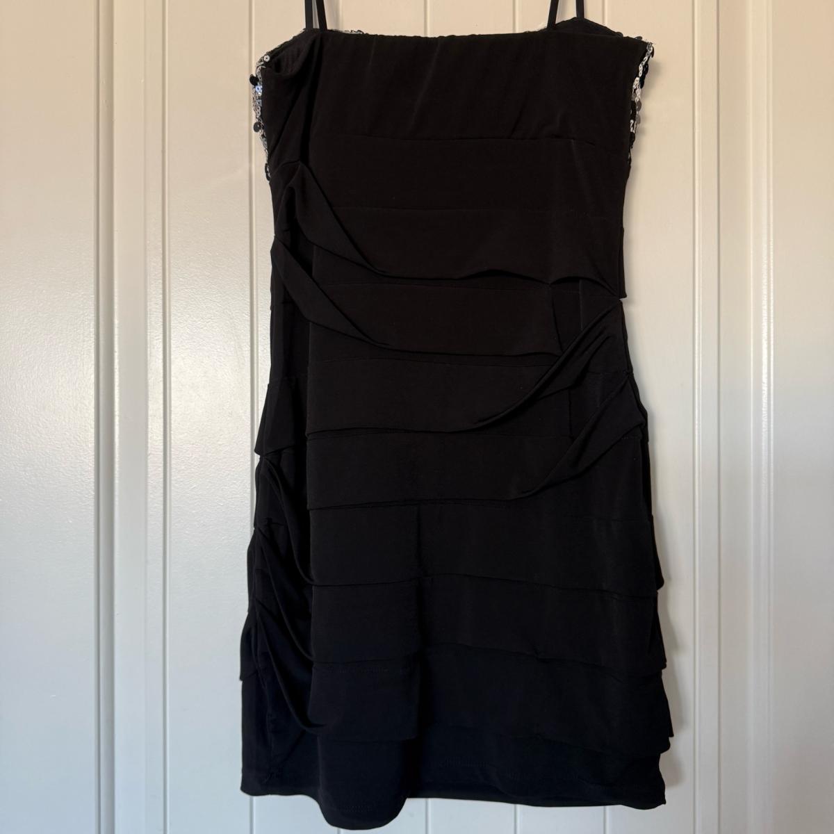 City Triangles Black  Silver Sequin Strapless Mini Dress