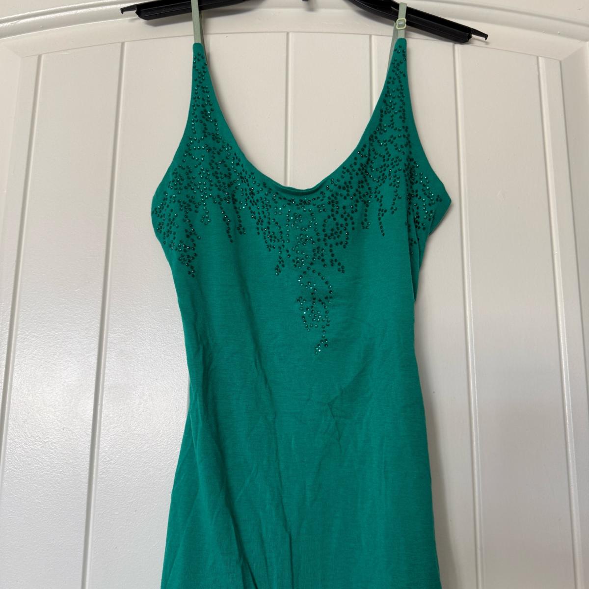 Embellished Teal Green Beaded Camisole Tank Top  Adjustable