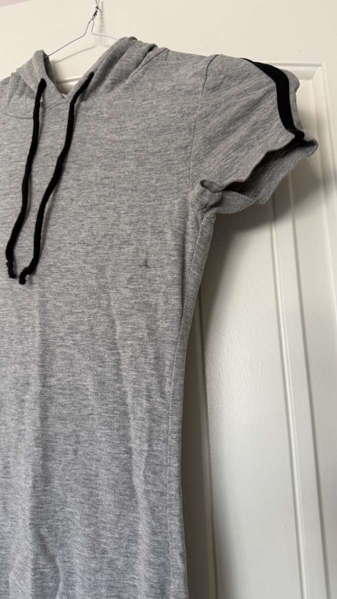Heather Gray ShortSleeve Hooded TShirt Dress  Sporty Casual