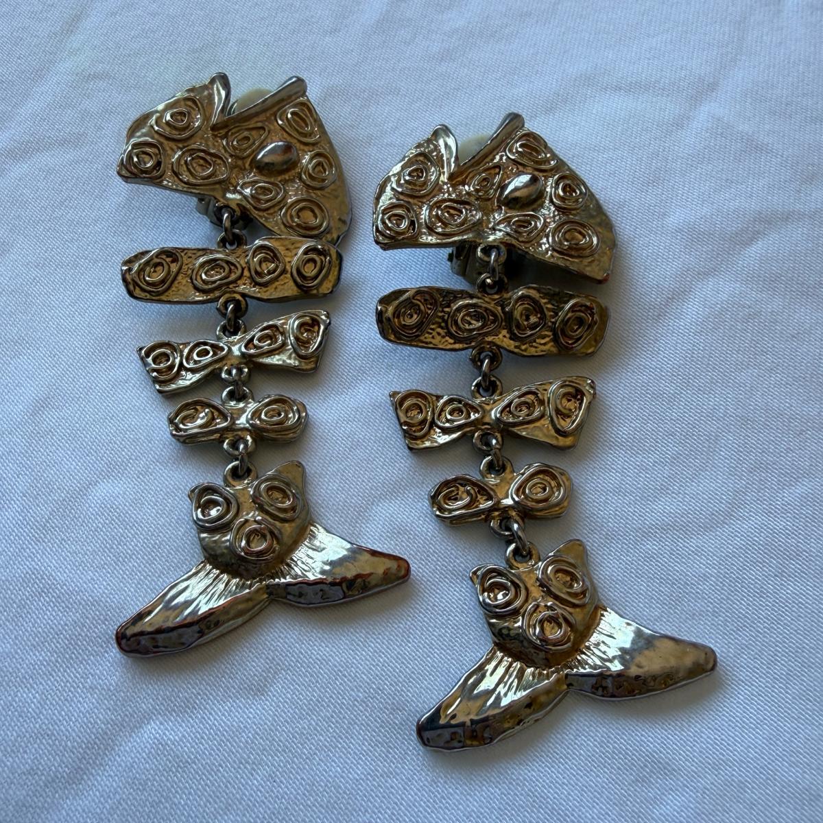 Vintage 1980s Gold Tone Sculptural Statement Earrings  Bold