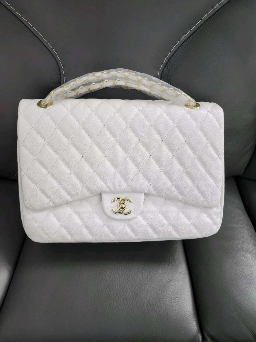 Elegant White Quilted Top Handle Bag  Gold Hardware  New