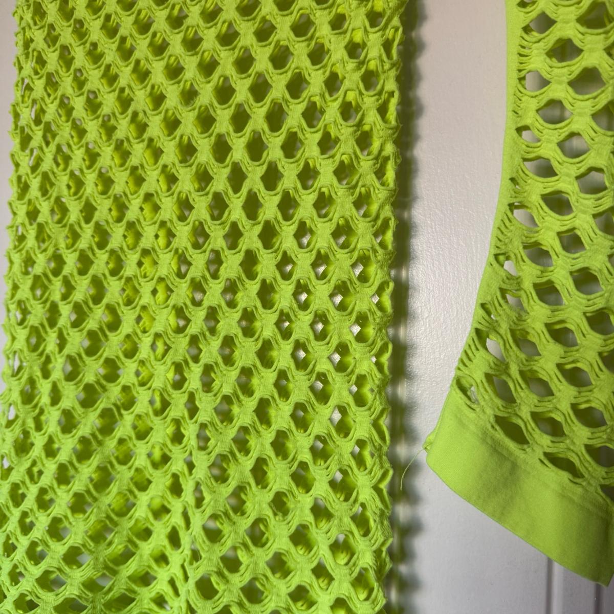 Neon Lime Green Fishnet Mesh Long Sleeve Tunic  Y2K Festival