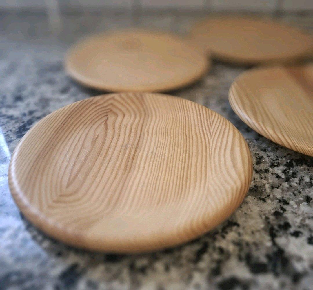 Rare  Sanbergs Nora Stad Sweden 4 Wooden Pine Plates