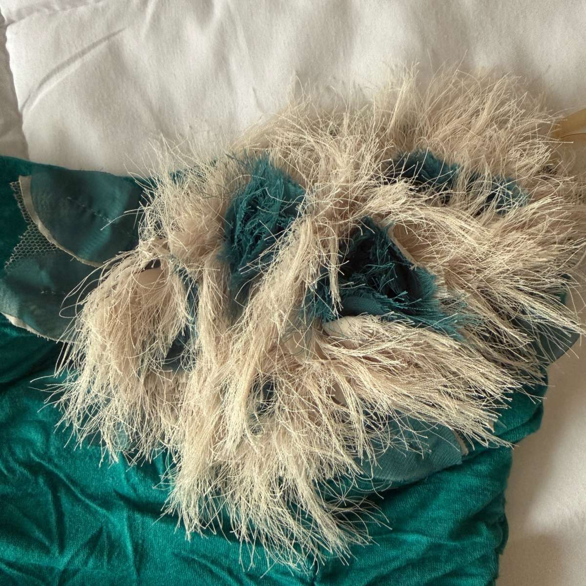 Teal Strapless Ruched Cocktail Dress with Feather Trim