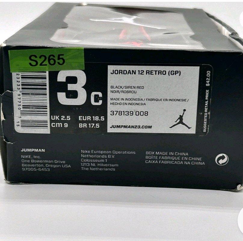 Jordan 12 Retro blacksiren red infant size 3c combo nib