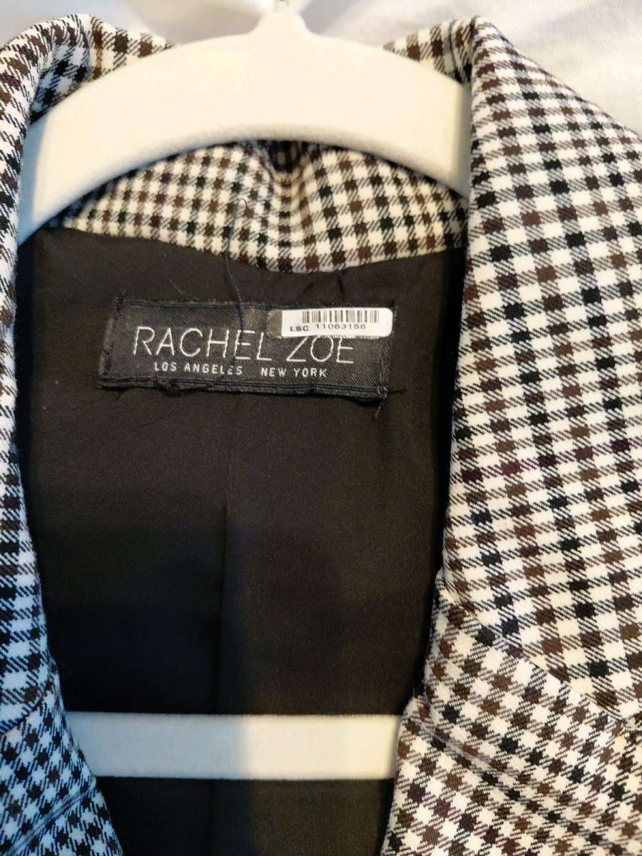 Rachel Zoe Houndstooth Long Vest One Button Black White