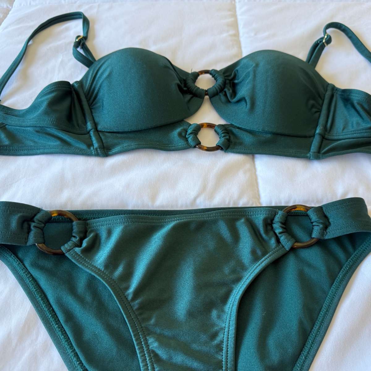 Brand New Forest Green Padded Bikini Set with Ring Details
