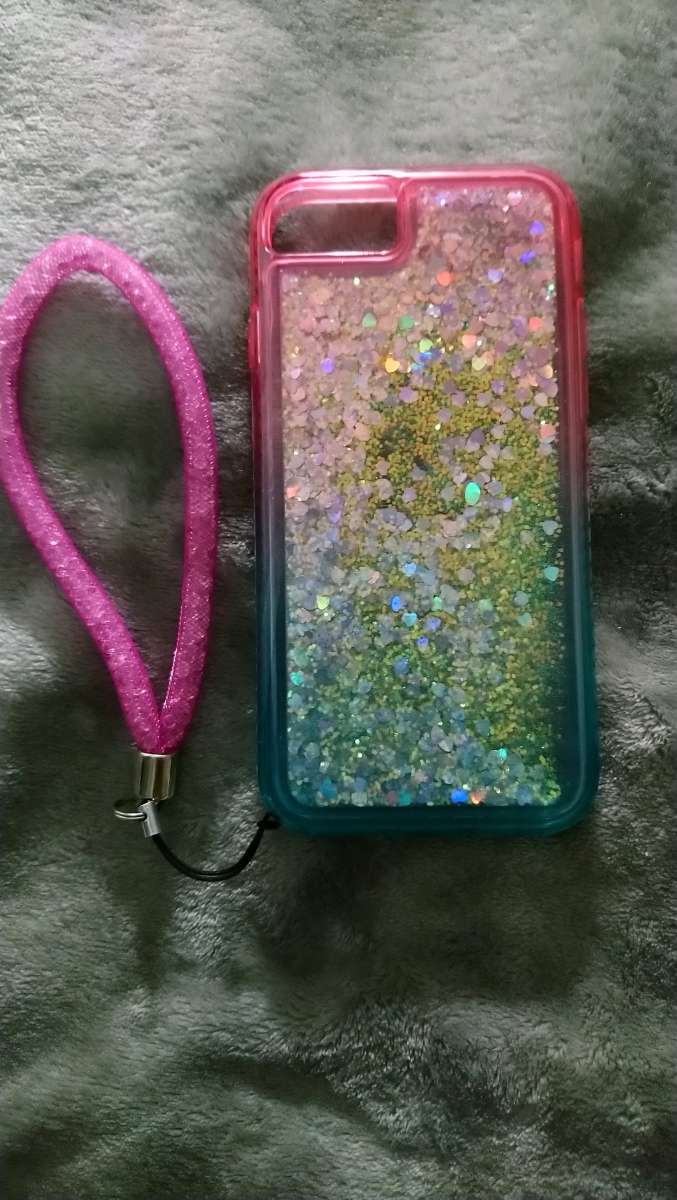 IPhone 7 pink heart jelly glitter case