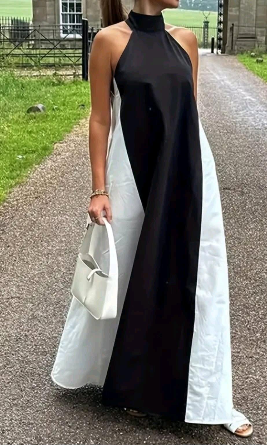 Womens Solid Black  White Maxi Dress