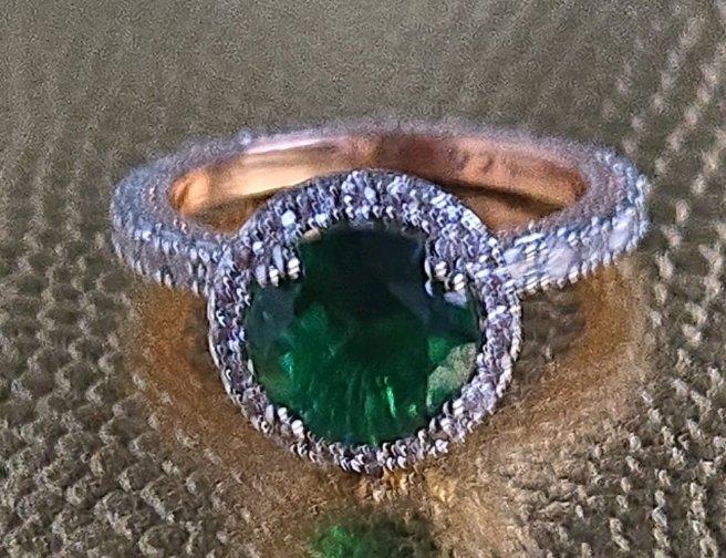 Sterling Silver  Rose Gold Emerald CZ Halo Ring