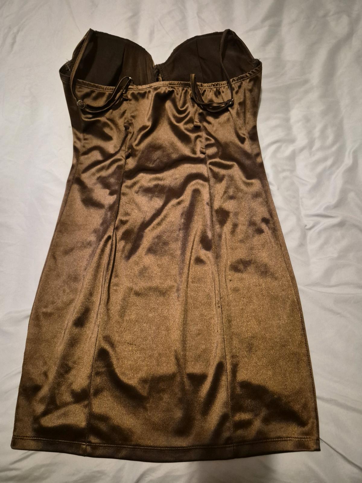 Brown Satin Fitted Mini Dress Size M Adjustable Straps