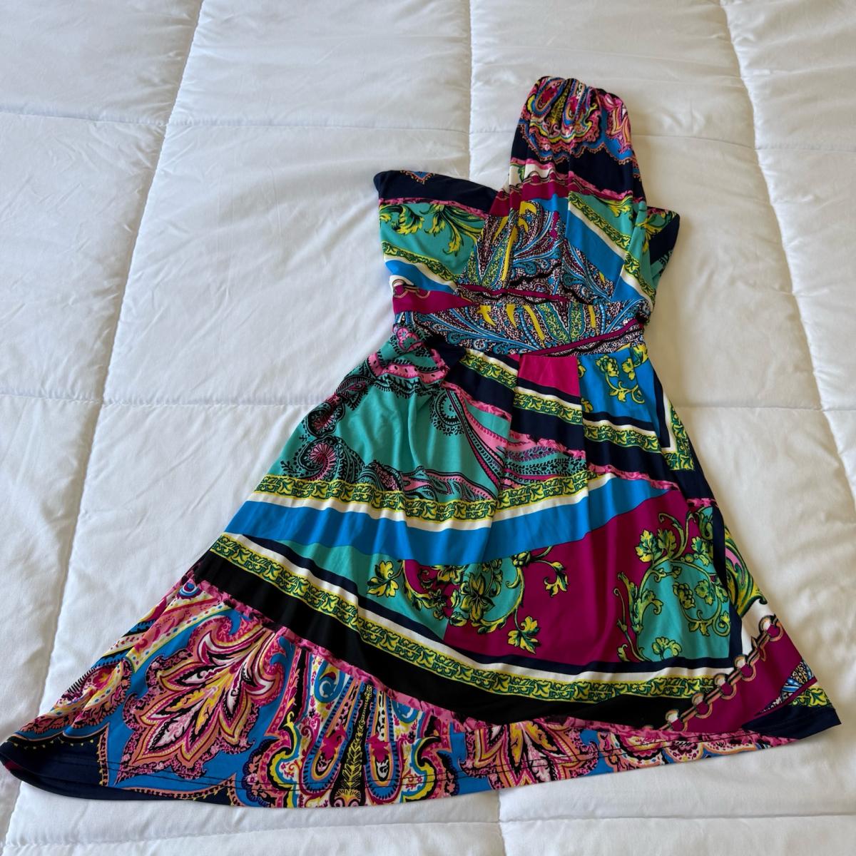 Convertible Strapless  Strappy Scarf Print Paisley Dress S