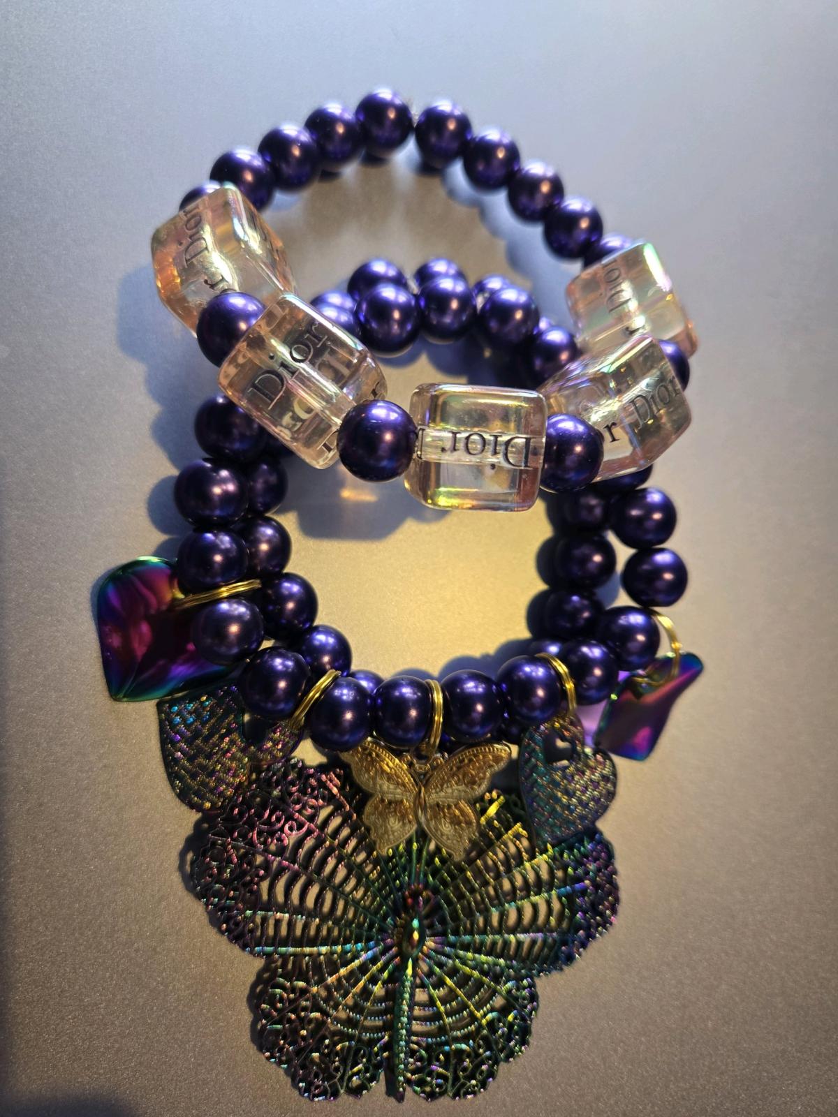 3pc Beaded Charm Bracelet set Butterfly