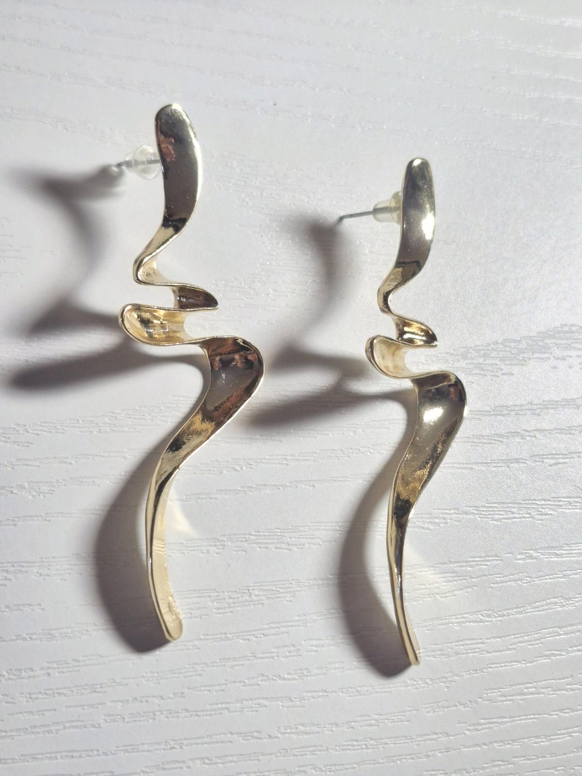 Earrings Gold Spiral Drop Earrings  Sculptural Womens Earrin