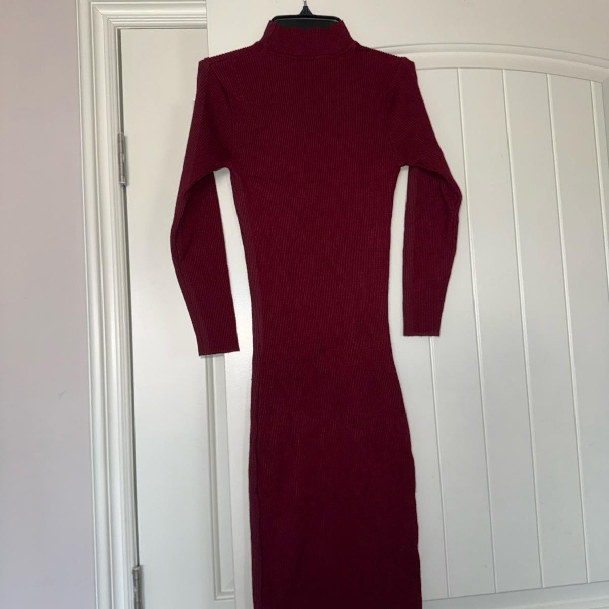 Burgundy Ribbed Knit Bodycon Midi Dress  Turtleneck