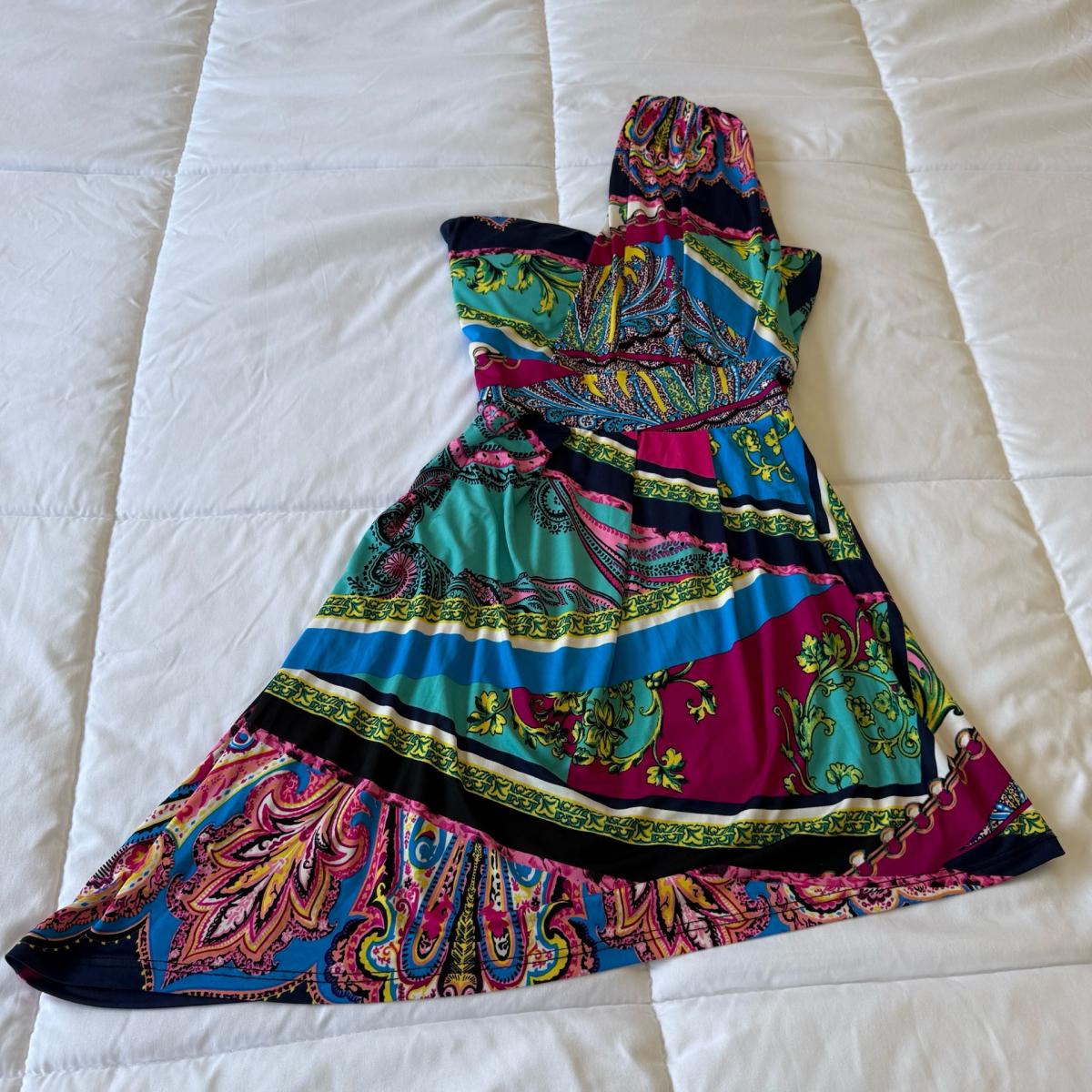 Convertible Strapless  Strappy Scarf Print Paisley Dress S