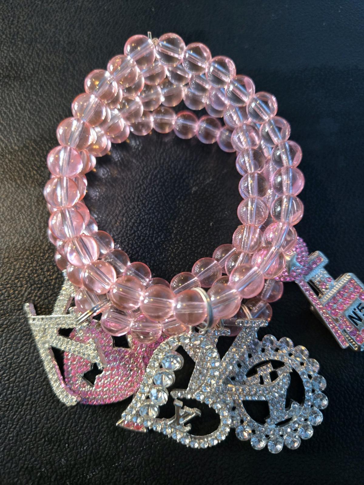 Pink Beaded Charm Bracelet set